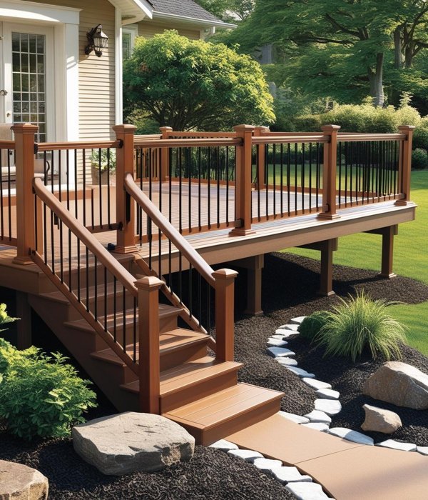 Vinyl Deck Building Vancouver, Wa. Beautufil custom deck with nice landscaping